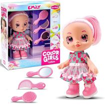 Boneca Baby com Cabelinho Colorido e Olhão Rosa na Caixa + 3 Acessórios Bambola