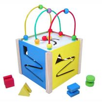 Cubo de Atividades com Aramado - Madeira - Multicolorido - Bem Infantil