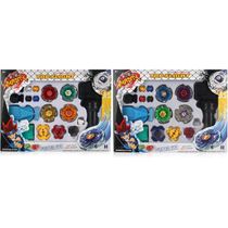 Kit 8 Beyblade Metal Fusion Pião 2 Super Lançador Beyblade Metal Fusion