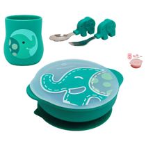 Kit Alimentação Refeição Ventosa Com Talher e Copo Anatomico Marcus & Marcus Cor:Verde