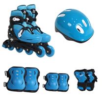 Kit Patins Inline Radical com Luva, Capacete, Joelheira e Cotoveleira Azul Bel