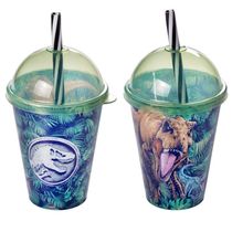 Kit 2 Copos Infantil Shake com Tampa e Canudo Dinossauro 280ml Jurassic World