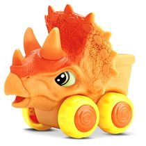 Carrinho de Brinquedo Vinil Dinossauro Laranja Triceratops Roda Livre Banho Bambola