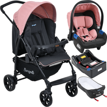 Carrinho com Bebe Conforto Base Ninho Burigotto Ecco CZ Rosa