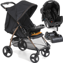 Carrinho com Bebe Conforto Base Galzerano San Remo Preto Cobre