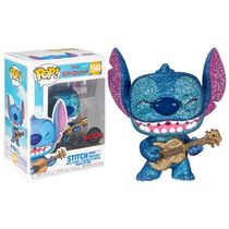 Brinquedo Stitch que Brilha com Decoração de Glitter de Diamante e Figura Colecionável Ukulele Diamond Glitter, Funko, Azul