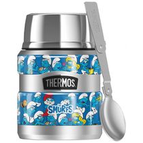 Frasco Térmico para Alimentos 473 ml com Vedação a Vácuo e Colher Dobrável Aço Inoxidável, THERMOS Smurfs, Azul