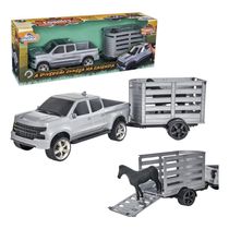 Caminhonete Carro Pick-up Com Carretinha E Cavalo De 30cm