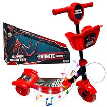 Super Patinete Infantil Scooter Aranha Spider Luzes nas 3 Meninos Som e Luzes