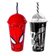 Copo do Homem Aranha e Batman Infantil Premium com Canudo e Tampa 500ML Plasútil