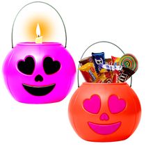 2 Potes Abóbora Coração Dia das Bruxas Festa Halloween p/ Doce Vela Rosa Laranja