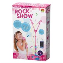 Microfone Duplo com Pedestal Rock Show Rosa DM Toys