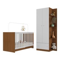 Berço 3 em 1 para Colchão 130 x 60cm com Guarda-Roupas 2 Portas Doce de Leite Multimóveis MP4241