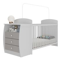 Berço Cômoda com Colchão Incluso Colinho de Mãe Multimóveis Branco/Cinza