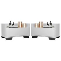 Kit c/ 2 Mesas de Cabeceira 80 cm c/ Pés Quadrados Multimóveis Branca/Preta
