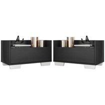 Kit c/ 2 Mesas de Cabeceira 80 cm c/ Pés Quadrados Multimóveis Preta/Branca