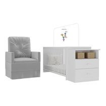 Berço Cômoda com Colchão Incluso e Poltrona de Amamentação Meu Bebê Multimóveis MP4090 Branco/Cinza