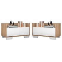 Kit c/ 2 Mesas de Cabeceira 80 cm c/ Pés Quadrados Multimóveis Rustic/Branco