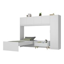 Cama de Solteiro com Colchão/Guarda Roupa/Mesa de Cabeceira Retrô Dublin Multimóveis MP4037 Bca/Nat