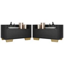 Kit c/ 2 Mesas de Cabeceira 60 cm c/ Pés Quadrados Multimóveis Preta/Natural
