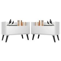 Kit c/ 2 Mesas de Cabeceira 60 cm c/ Pés Retrô Multimóveis Branca/Preta