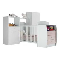 Quarto Infantil com Berço-Cômoda e Colchão Incluso Laura Multimóveis Branco/Rosa