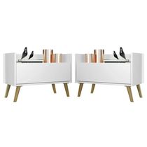 Kit c/ 2 Mesas de Cabeceira 60 cm c/ Pés Retrô Multimóveis Branca/Natural