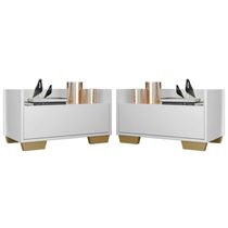 Kit c/ 2 Mesas de Cabeceira 80 cm c/ Pés Quadrados Multimóveis Branca/Natural