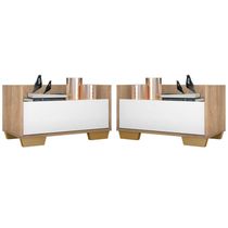 Kit c/ 2 Mesas de Cabeceira 80 cm c/ Pés Quadrados Multimóveis Rustic/Branco/Natural