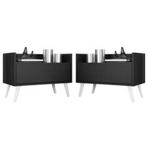 Kit c/ 2 Mesas de Cabeceira 80 cm c/ Pés Retrô Multimóveis Preta/Branca