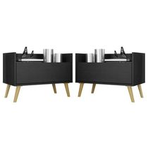 Kit c/ 2 Mesas de Cabeceira 60 cm c/ Pés Retrô Multimóveis Preta/Natural