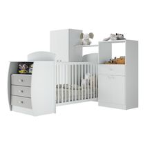 Quarto Infantil com Berço-Cômoda Laura Multimóveis Branco/Cinza