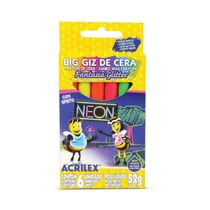 Giz de Cera Escolar Fantasia Glitter com Efeito Neon - 6 Cores - Acrilex -