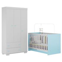 Quarto Infantil com Berço Colchão Incluso e Guarda-Roupas Algodão Doce Multimóveis MP4248 Branco/Azul