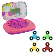 Kit Laptop Infantil Educativo Candide Barbie Bilíngue + 1 Fidget Spinner Sortido