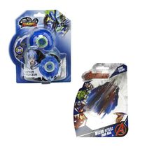 Kit Pião de Batalha Infinity Nado Plastic Series - Azul (3900A) + Mini Aviões Micro Flyerz Marvel (5815)