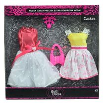 Vestido Para Boneca - Doll Dress Kit 2 Looks - Vermelho c/ Amarelo