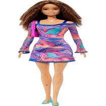 Boneca Barbie Fashionistas com Sardas - Vestido Colorido Hjt03