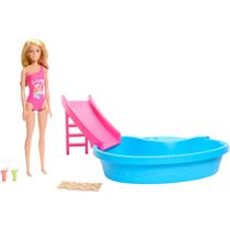 Barbie - Piscina com Boneca Loira e Acessórios Hrj74