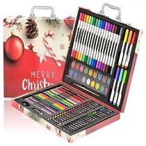 Kit Lápis de Cor Profissional Darnassus com Maleta de Madeira 132 peças Tintas Acrílicas, Aquarela, Vermelho