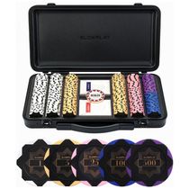 Maleta de Poker com Detalhes de Couro e 300 Fichas Numeradas para Texas Holdem, SLOWPLAY, Preta