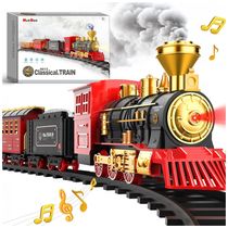 Conjunto de Trenzinho de Brinquedo com Vapor, Carros de Carga e Trilhos para Crianças de 3 a 8 anos, Hot Bee, Vermelho e Preto