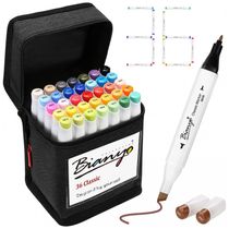 Conjunto de Canetas Artisticas á Base de Álcool 36 Cores com Estojo de Viagem e Cartão Projetável para Colorir, Bianyo