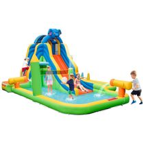 Parque Aquático Inflável 9 em 1, até 90 kg com Piscina Infantil, Jogo da Velha, Parede de Escalada e Toboáguas, BOUNTECH, Colorido