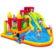Parque Aquático Inflável até 160 kg com Escorregadores, Canhão de Água e Parede de Escalada para Crianças Acima de 3 Anos, MIRUNAIR KC101, Colorido