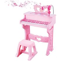 Piano Teclado Infantil com 37 Teclas, Microfone, Vários Modo de Música e Luz, Enlitoys, Rosa