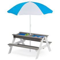 Mesa Infantil 3 em 1 para Brincar com Areia e Água, Inclui Guarda Sol, Ideal para Ar Livre, SoliWood