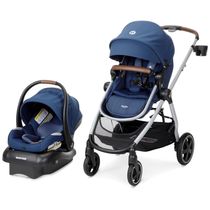 Carrinho de Bebê Travel System 5 em 1 Modular com Porta-Copos, Barra de Proteção e Capa de Chuva, Maxi Cosi Zelia Luxe, Azul Escuro