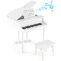 Piano Clássico Infantil de Cauda e 3 Pernas, com 30 Teclas e Suporte para Partitura, HONEY JOY, Branco