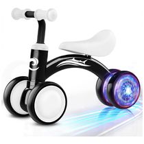 Bicicleta sem Pedal com Assento Macio, Rodas Silenciosas e Iluminação para Crianças de 1 a 3 Anos, Gamfeiny, Preta